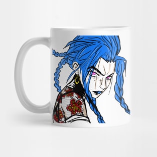 crazy blue hair criminal girl ecopop art in videogame aesthetics Mug